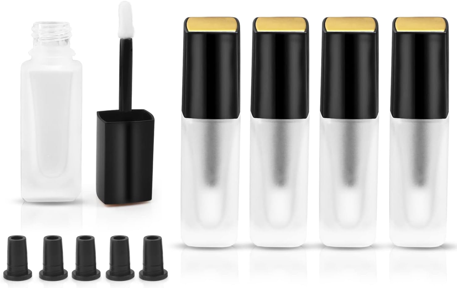 5 Pcs 5ml Frosted Glass Lip Gloss Tubes Refillable Square Lip Glaze Tube Vials Mini Lip Balm Bottle Container with Wands & Stoppers for Women Girls DIY Makeup Travel 5 Pcs 5ml Frosted Glass Lip Gloss Tubes Refillable Square Lip Glaze Tube Vials Mini Lip Balm Bottle Container with Wands & Stoppers for Women Girls DIY Makeup Travel