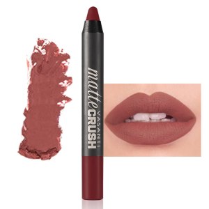 VASANTI Matte Crush Lipstick Pencil (Rosy Pout – Medium Pink Brown) – High Pigmented Waterproof Soft Matte Lip Liner Makeup Cosmetics