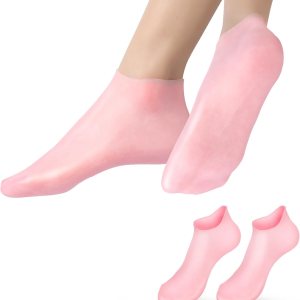 1 Pairs Silicone Moisturizing Socks for Dry Cracked Feet Women, Soft Gel Pedicure Foot Spa Aloe Socks, Anti-Slip Moisturizerl Socks for Dry Cracked Feet Foot Care(Pink)