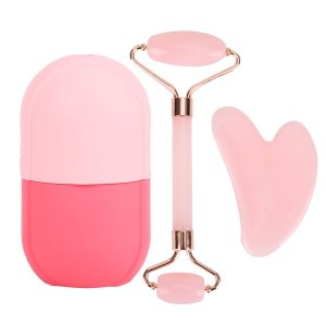 Facial Skincare Ice Roller Mold-Ice Roller for Face and Eye,Beauty Cube Brighten Skin &Enhance Natural Glow &Remove Fine Lines,Facial Beauty Ice Roller Skin Care Tools (Oval, pink set)
