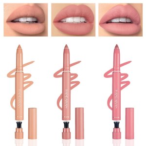 SUAKE Matt Nude Lipstick Lipliner Pack Set, 3 Colors Waterproof Crayon, Longwear Moisture Smooth Matte Lipstick Pencils with Built-in Sharpener, Lip Makeup