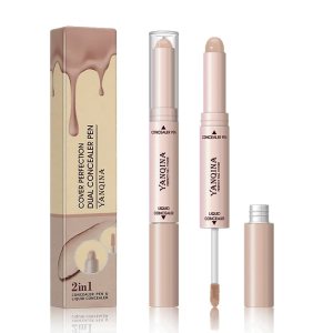 Dual-ended Liquid Concealer Wand, Full & High Pigmented Color Correcting Makeup for Under Eye, Blemish and Dark Circles (#1 LIGHT)
