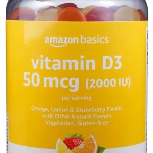 Amazon Basics Vitamin D3 2000 IU Gummies, Orange, Lemon & Strawberry, 160 Count (2 per Serving) (Previously Solimo)