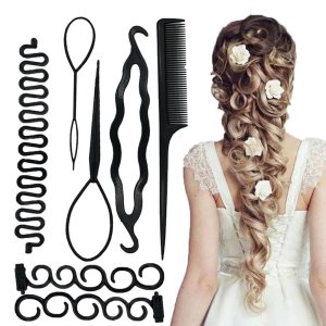 Women’s hair accessories Hair French braid tools Styling tools and utensils Hair braiding accessories Women’s hair styling set of 7 pieces (Black 7-piece set)