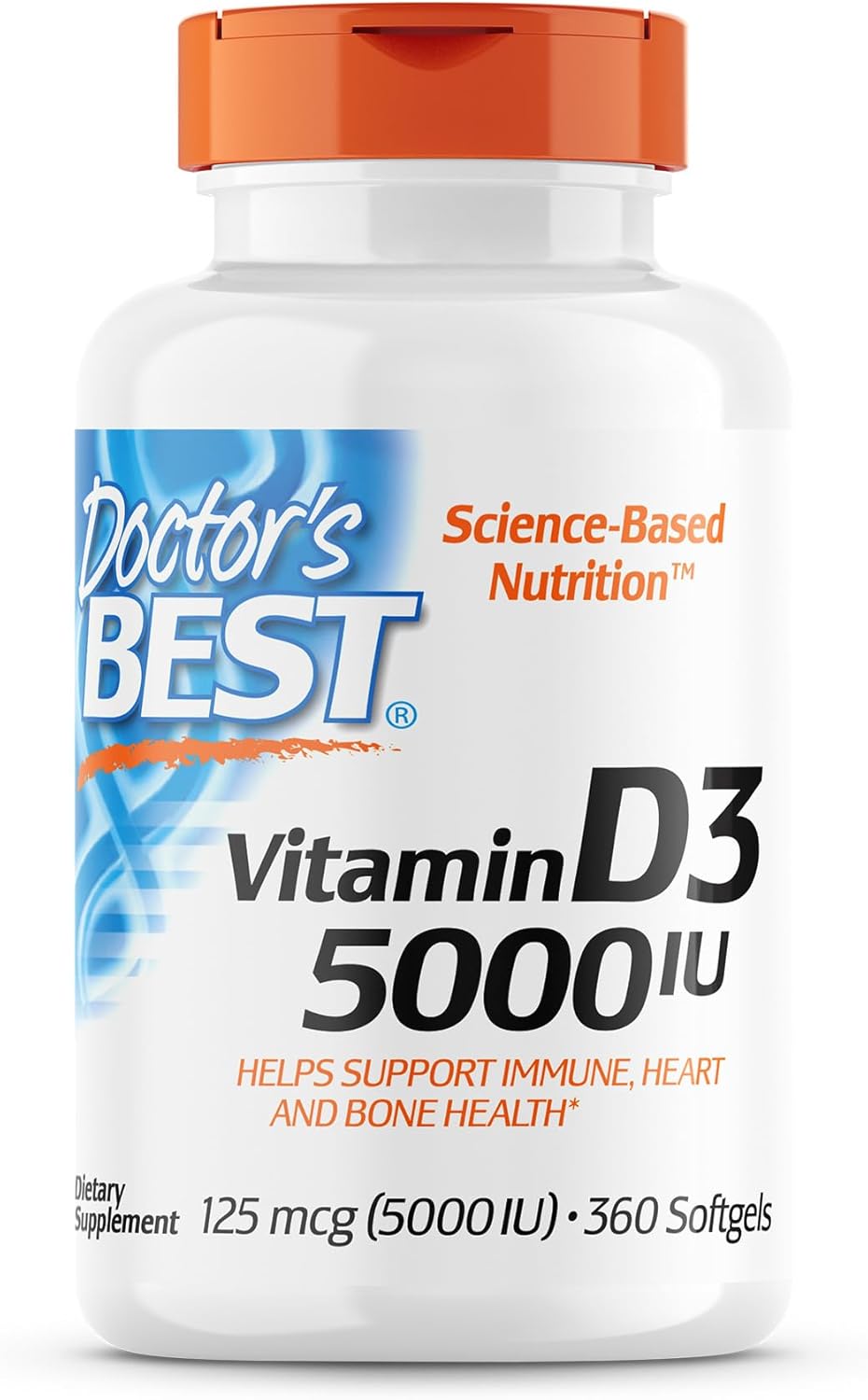 Doctor’s Best Vitamin D3 5,000 IU for Healthy Bones, Teeth, Heart and Immune Support, Non-GMO, Gluten-Free, Soy Free, 360 Count (Pack of 1) Doctor’s Best Vitamin D3 5,000 IU for Healthy Bones, Teeth, Heart and Immune Support, Non-GMO, Gluten-Free, Soy Free, 360 Count (Pack of 1)