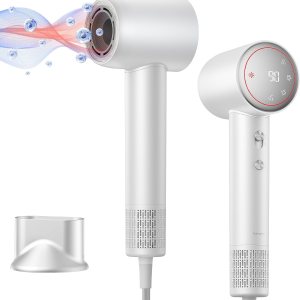 Hair Dryer, 110,000RPM High Speed Ionic Blow Dryer for Fast Drying, 6 Temps & 3 Speeds Low Noise Hair Dryer wih LED Display, Portable Hairdryer wih Magnetic Nozzle for Home & Travel (White)