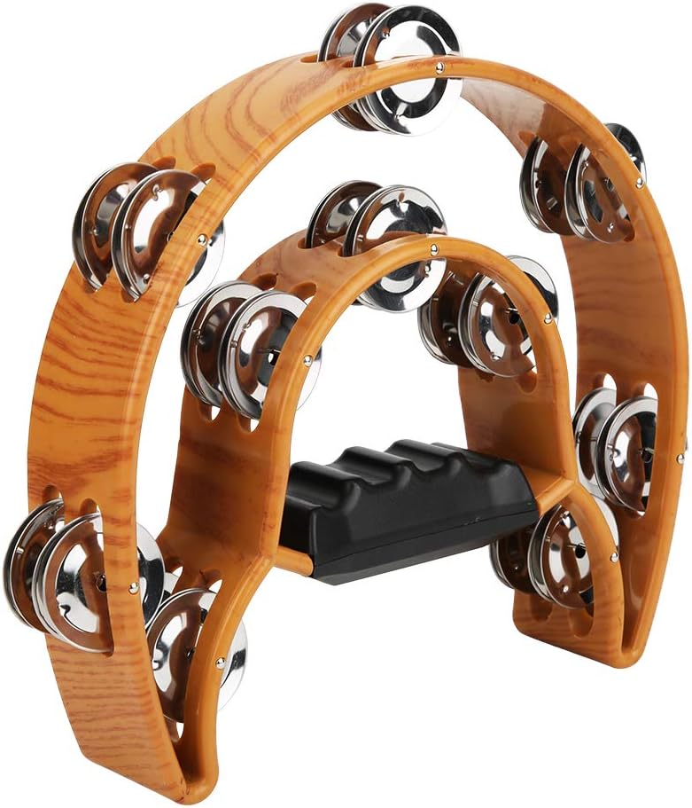 Double Row Tambourine, Half Moon Handheld Tambourine, Metal Jingles Hand Held Percussion Drum with Ergonomic Handle Grip, Adult Musical Instrument for Church, KTV, Party Double Row Tambourine, Half Moon Handheld Tambourine, Metal Jingles Hand Held Percussion Drum with Ergonomic Handle Grip, Adult Musical Instrument for Church, KTV, Party