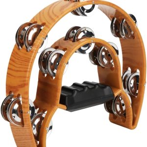 Double Row Tambourine, Half Moon Handheld Tambourine, Metal Jingles Hand Held Percussion Drum with Ergonomic Handle Grip, Adult Musical Instrument for Church, KTV, Party