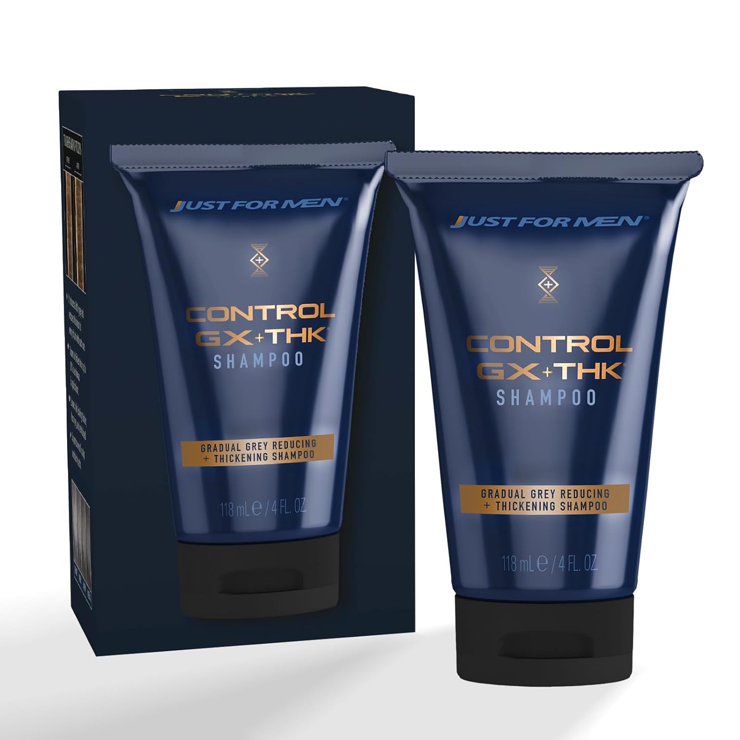 JUST FOR MEN Control GX + THK Thickening Shampoo with Grey Reduction, Shampoo for Thinning Hair with Alpha Keratin, Thickens Hair Up to 20%, Works with Every Hair Texture, 4 oz JUST FOR MEN Control GX + THK Thickening Shampoo with Grey Reduction, Shampoo for Thinning Hair with Alpha Keratin, Thickens Hair Up to 20%, Works with Every Hair Texture, 4 oz