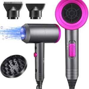 Ionic Hair Dryer, 1800W Professional Blow Dryer (with Powerful AC Motor), Negative Ion Technolog, 3 Heating/2 Speed/Cold Settings, Contain 2 Nozzles and 1 Diffuser, for Home Salon Travel Woman Kids