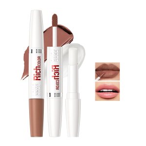 2 In 1 Lipstick And Lip Balm Set, Moisturizing Dual Ended Lip Stick Lipgloss Glossy Tinted Lip Glaze, Longlasting Lipstick for Women, Lightweight & Hydrating Formula For Dry Lip Care (03)