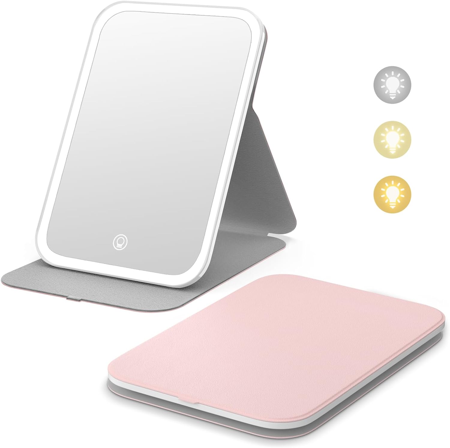 Kintion Travel Makeup Mirror, 8″*5.4″ Portable LED Lighted Makeup Mirror, 360° Rotation Touch Screen Vanity Mirror, 3-Color Dimmable Lighting, Rechargeable Tabletop Folding Cosmetic Mirror Kintion Travel Makeup Mirror, 8″*5.4″ Portable LED Lighted Makeup Mirror, 360° Rotation Touch Screen Vanity Mirror, 3-Color Dimmable Lighting, Rechargeable Tabletop Folding Cosmetic Mirror