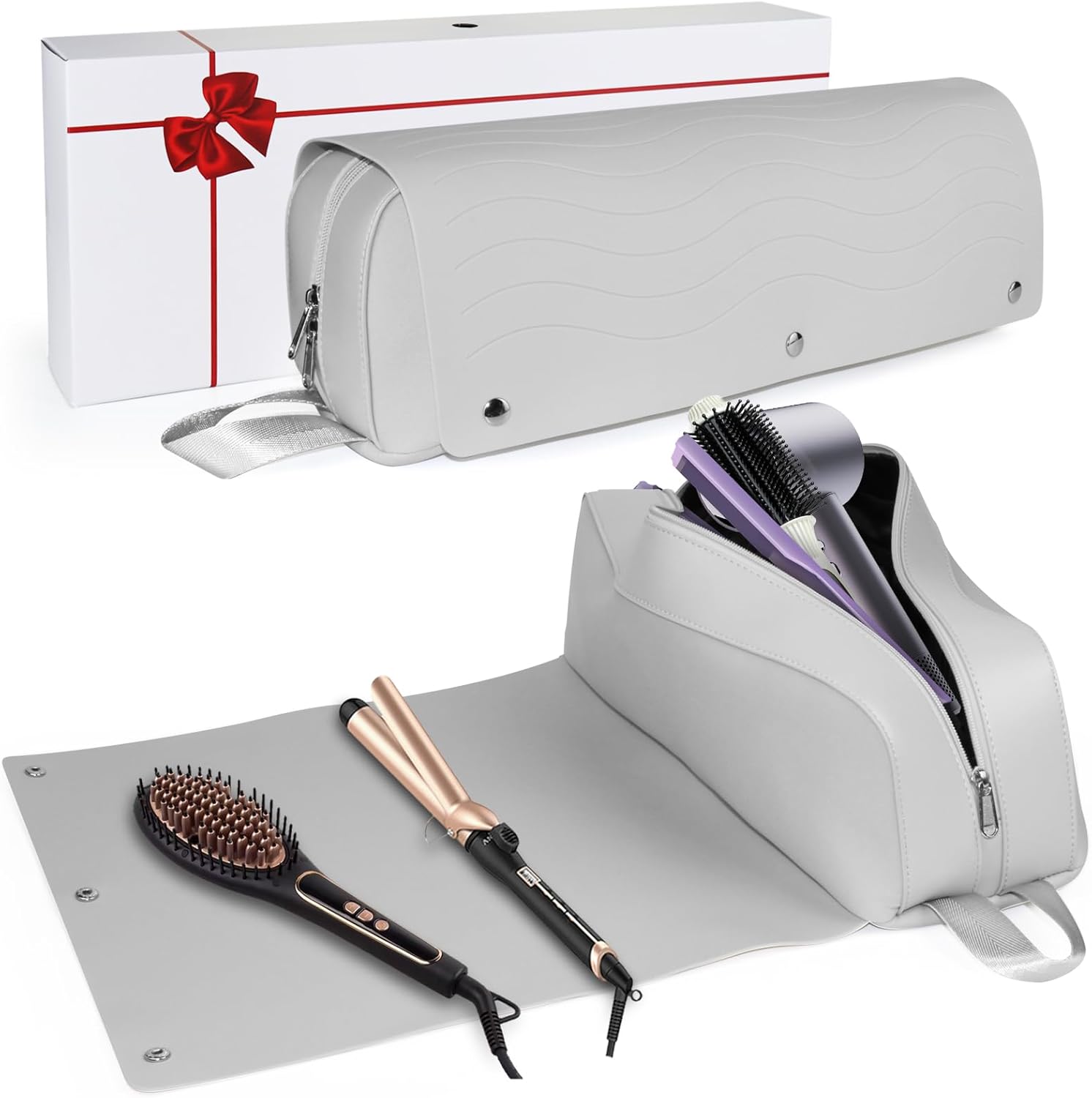 Hair Tools Travel Bag with Silicone Heat Resistant Mat for Flat Irons,Curling Iron,Hair Dryer and Care Accessories,Large Portable 2 in 1 Hair Tool Organizer Travel Essentials for Women (Grey) Hair Tools Travel Bag with Silicone Heat Resistant Mat for Flat Irons,Curling Iron,Hair Dryer and Care Accessories,Large Portable 2 in 1 Hair Tool Organizer Travel Essentials for Women (Grey)
