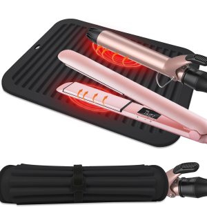 Portable Hair Tools Travel Mat Large Silicone Heat Resistant Pad Mat for Curling Iron, Flat Iron, Hair Straightener and Hair Styling Tools, Professional Hot Pad for Home Travel Salon Daily Use