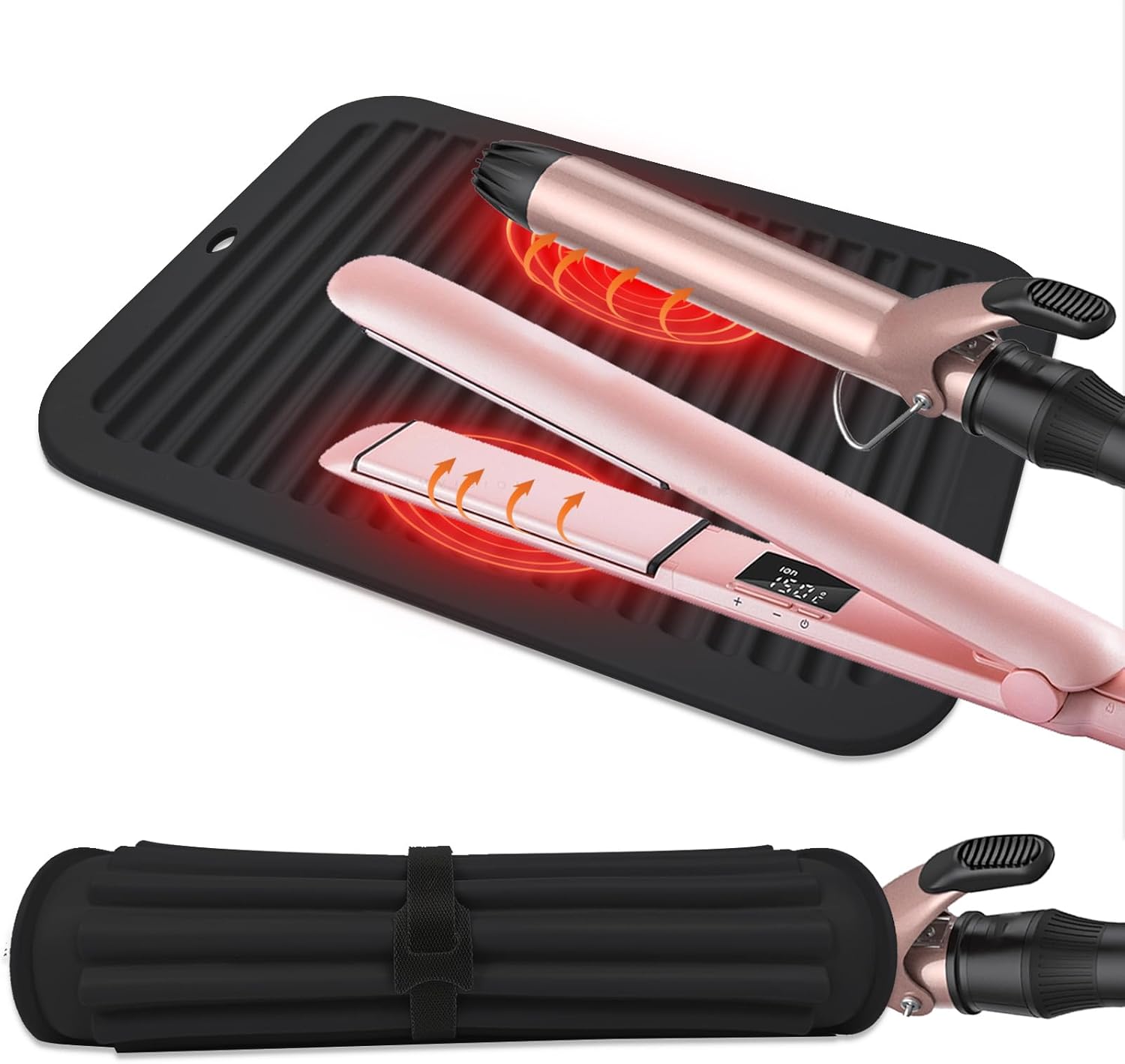 Portable Hair Tools Travel Mat Large Silicone Heat Resistant Pad Mat for Curling Iron, Flat Iron, Hair Straightener and Hair Styling Tools, Professional Hot Pad for Home Travel Salon Daily Use Portable Hair Tools Travel Mat Large Silicone Heat Resistant Pad Mat for Curling Iron, Flat Iron, Hair Straightener and Hair Styling Tools, Professional Hot Pad for Home Travel Salon Daily Use