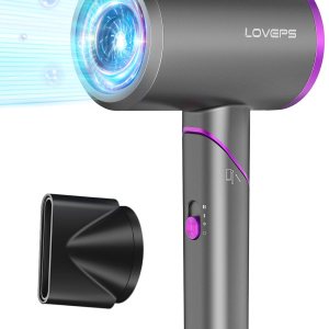 Hair Dryer without Diffuser, 1800W Ionic Blow Dryer, Foldable Handle Travel Hair Dryer, Constant Temperature Hair Care without Hair Damage, Dark Purple