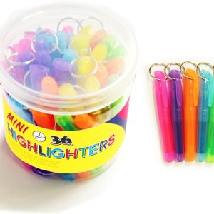 SKKSTATIONERY 36-Pcs Mini Highlighters with Key Ring, Colored Quick Dry Highlighter Markers Chisel Tip Bright Assorted Colors Highlighter Pens 3.5”