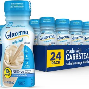 Glucerna Nutritional Shake, Diabetic Drink to Support Blood Sugar Management, 10g Protein, 180 Calories, Homemade Vanilla, 8-fl-oz Bottle, 24 Count