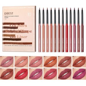 12 Colors Matte Lip Liner Set,Long Lasting Fade Resistant Lip Liner Pencil,Waterproof Red Nude Velvet Lipstick Pen High Pigmented Lip Liner for Women