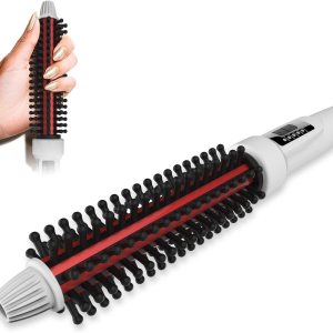 Curling Iron Brush, Ceramic Tourmaline Ionic Hair Hot Brush, Anti-Scald Hair Curling Wands,Professional Instant Heat Styling Brush with 4 Heat Settings,Dual Voltage Travel (1.25 Inch)