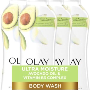 Olay Ultra Moisture Body Wash for Women, Deeply Nourishes, Vitamin B3 Complex, Clinically Proven, Avocado Oil Scent, 22 Fl Oz (Pack of 4)