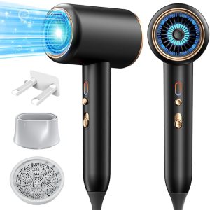 Ionic Hair Dryer,Blow Dryer, with Diffuser & Concentrator Nozzle,Secadora de Pelo | 2400W Turbo Ultra-Quiet Motor | 2 Heat & 3 Speed Settings | Quick Heat-Up & Constant Temperature,Black