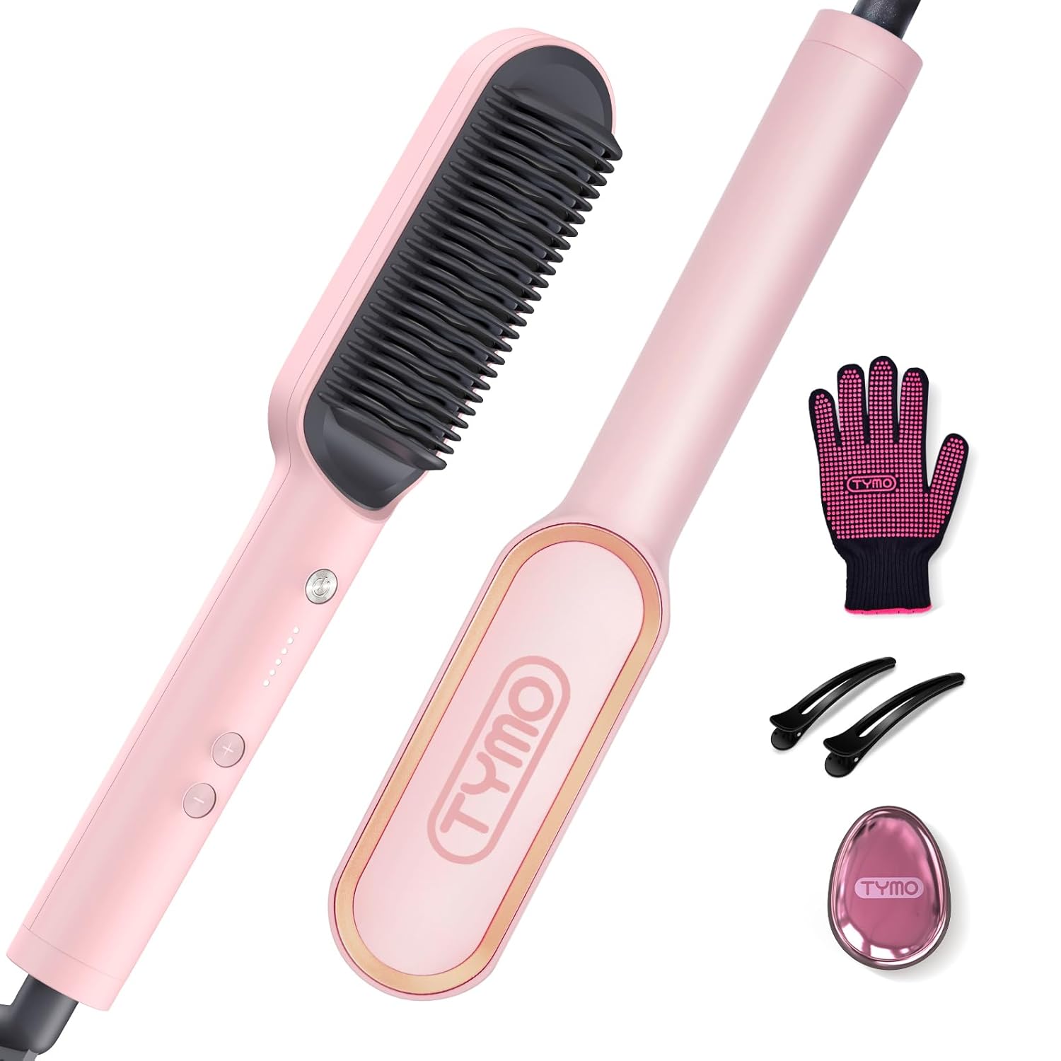 TYMO Ring Pink Hair Straightener Brush – Hair Straightening Iron with Built-in Comb, 20s Fast Heating & 5 Temp Settings & Anti-Scald, Perfect for Professional Salon at Home TYMO Ring Pink Hair Straightener Brush – Hair Straightening Iron with Built-in Comb, 20s Fast Heating & 5 Temp Settings & Anti-Scald, Perfect for Professional Salon at Home