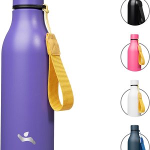Insulated Water Bottle with Strap,18oz Double Wall Stainless Steel Vacuum Bottles Metal Water Flask,Purple