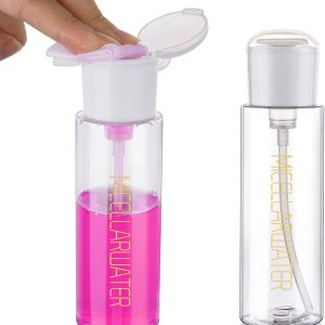 Push Down Pump Dispenser 2 Pack 3.4oz TSA Approved Nail Polish Remover Pump Dispenser Refillable Makeup Remover Dispenser Empty Plastic Pump Bottle for Micellar Water Makeup Remover Nail Art