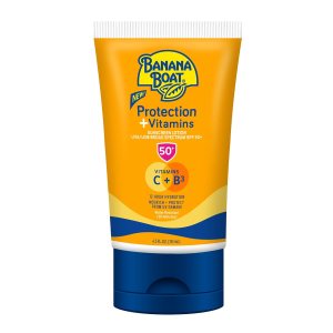 Banana Boat Protection + Vitamins Sunscreen Lotion SPF 50, 4.5 oz – Nourishing, Moisturizing, Vitamin C, Niacinamide, Water Resistant, Dermatologist Tested