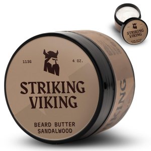 Striking Viking Beard Butter – Non Greasy Beard Butter For Men With Natural Ingredients 4oz – Keep Your Beard Hydrated & Refreshing With Beard Cream – Sandalwood Scented Beard Softener For Men