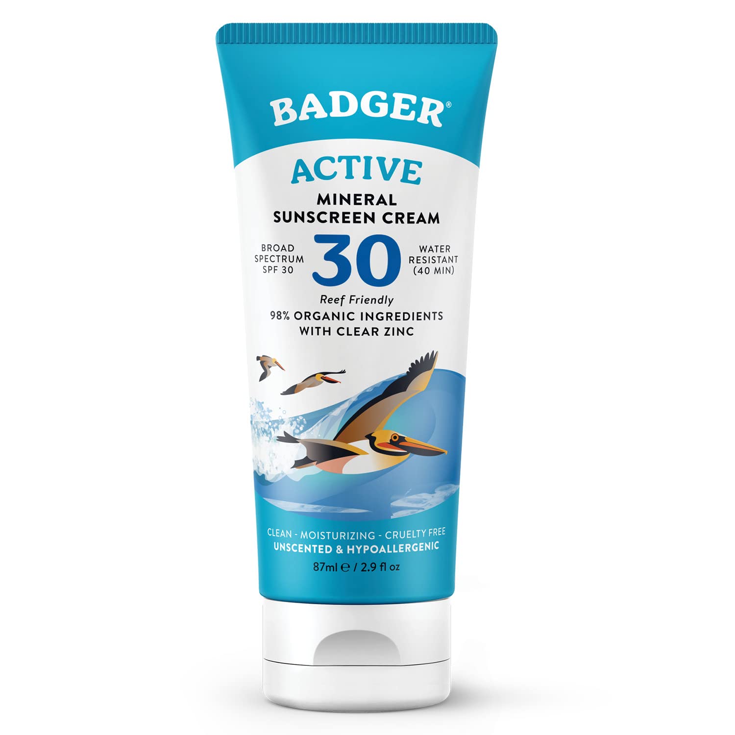 Badger Mineral Sunscreen Cream SPF 30, All Natural Sunscreen with Zinc Oxide, 98% Organic Ingredients, Reef Safe, Broad Spectrum, Water Resistant, Unscented, 2.9 fl oz Badger Mineral Sunscreen Cream SPF 30, All Natural Sunscreen with Zinc Oxide, 98% Organic Ingredients, Reef Safe, Broad Spectrum, Water Resistant, Unscented, 2.9 fl oz