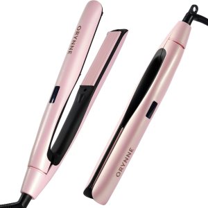 Rosé Sunset Flat Iron Hair Straightener, Smoothing & Straightening in One Stroke, Ionic Hair Straightener and Curler 2 in 1, Fast Heat Up Ceramic Flat iron for All Hair Type, Dual Voltage