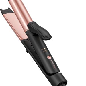 Dual Voltage Curling Iron, Travel Flat Iron Hair Curler in One for European, 1 1/4 Inch Ceramic Plates with Adjustable Temperature, Travel Size Glove Included, Black