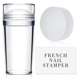 French Nail Stamper – BTArtbox French Tip Nail Tools with Nail Scraper and Replaceable Stamper Head, 100-Time Using Silicone Nail Stamper Kit for Gel Nail Polish DIY Nail Art Tools for Christmas