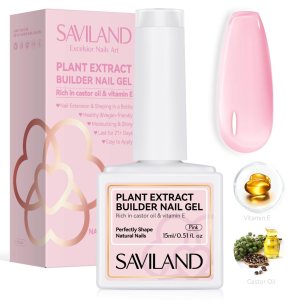 Saviland Builder Nail Gel – Pink 15ml Builder Nail Gel In A Bottle Hard Gel Nail Strengthener Gel Nail Hardener with Castor Oil & Vitamin E Extra Strong and Growth for Nail Extension Repair Nail Art