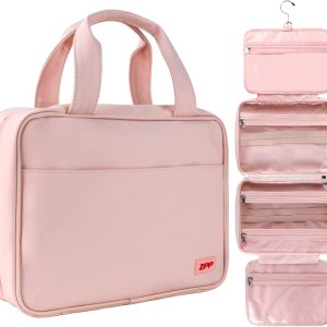 ZPP Travel Toiletry Bag, Waterproof Makeup Travel Bag, Portable Makeup Bag, Travel Toiletry Bag with Hooks, Accessory Organizer, Shampoo, Full Size Container-Gift for Women, Pink