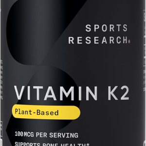 Sports Research Vitamin K2 as MK-7 100mcg with Coconut MCT Oil – 60 Veggie Softgels (2 Month Supply) Vegan Certified, Non-GMO Verified, Gluten & Soy Free – Citrus Aroma