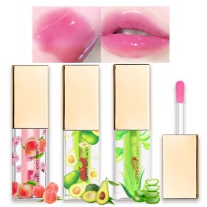 BINGBRUSH 3 Pcs Color Changing Lip Gloss Tinted, Peach Avocado Aloe Vera Magic Mood Lipstick,PH Color Change Lip Stain Lip Balm, Longlasting Lips Will Not Dry Out