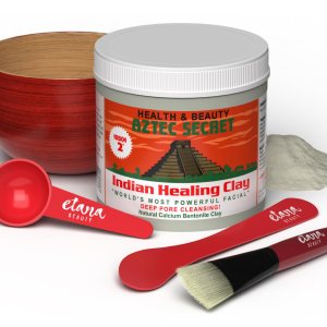 Aztec Secret Essential Indian Clay Mask Kit by Etana – 100% Natural Calcium Bentonite for Deep Pore Cleansing – Facial, Hair & Body Detox Set Wtih Accessories