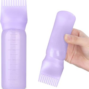 Root Comb Bottle Applicator 6 Ounce Oil Applicator for Hair Dye, Hair Oiling Applicator with Graduated Scale (Purple)