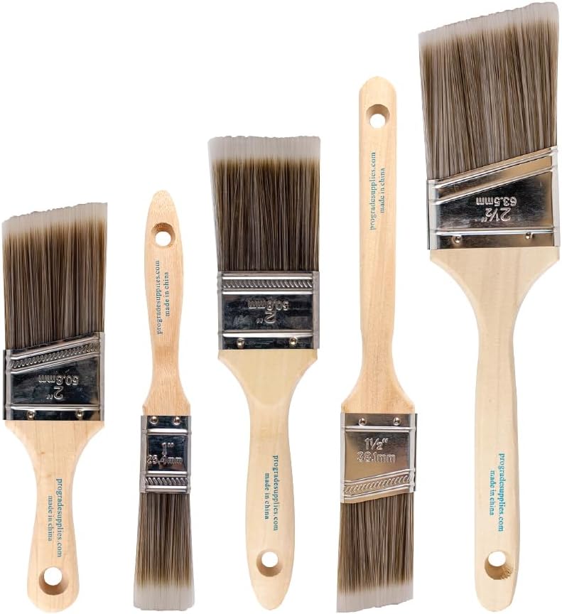 Pro Grade Paint Brush Set – 5-Piece Flat and Angle Brushes for All Latex and Oil Paints & Stains – Home Improvement – Interior & Exterior Use Pro Grade Paint Brush Set – 5-Piece Flat and Angle Brushes for All Latex and Oil Paints & Stains – Home Improvement – Interior & Exterior Use
