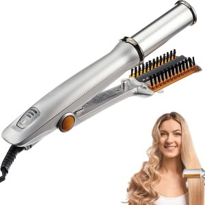 2 in 1 Hair Straightening & Curling, 3 Heat Settings, Heat-up, Auto-Off, Dual Voltage, Swivel Cord, Travel-Friendly, Easy to Use (Grey)