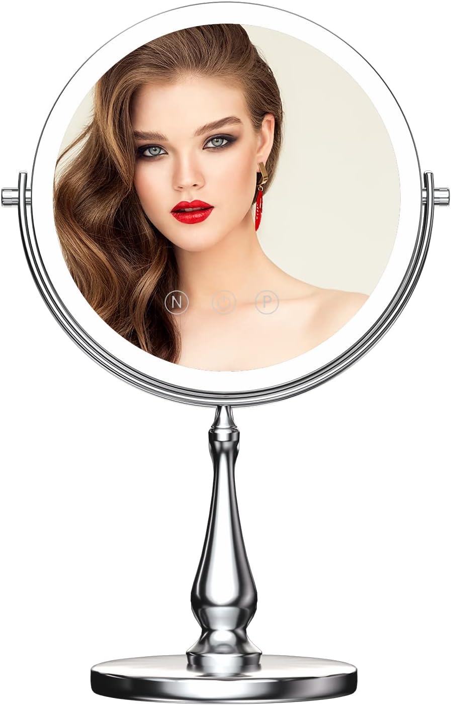 9″ Large Lighted Makeup Mirror, 1X/10X Magnifying Vanity Mirror with 3 Colors Dimmable Lightning, 80 LED Lights, 360°Rotation Double Sided Standing Desk Mirror 9″ Large Lighted Makeup Mirror, 1X/10X Magnifying Vanity Mirror with 3 Colors Dimmable Lightning, 80 LED Lights, 360°Rotation Double Sided Standing Desk Mirror