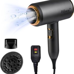 Ionic Hair Dryer with Diffuser,1875W Professional Salon Blow Dryer for Fast Drying,3 Heating/ 2 Speed, Low Noise Lightweight Hair Dryer Damage Free Hair with Constant Temperature,Black