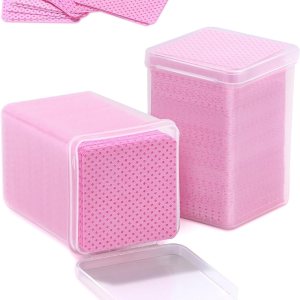 TEOYALL Lint Free Nail Wipes, 400 PCS Non-Woven Fabric Nail Cleaning Pads Pink Lash Extensions Glue Cleaning Wipes Nail Salon Supplies (400 PCS)