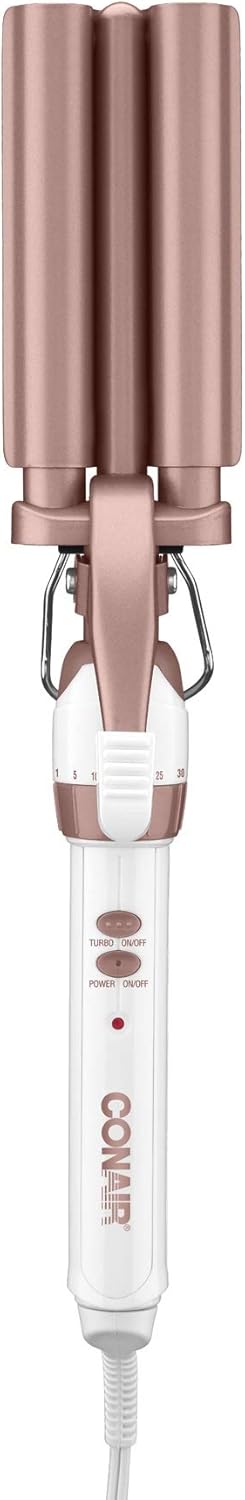 Conair Double Ceramic 3 Barrel Curling Iron, Hair Waver, Create Beachy Waves, Long-Lasting Natural Tight Waves for all Hair Lengths, White / Rose Gold Conair Double Ceramic 3 Barrel Curling Iron, Hair Waver, Create Beachy Waves, Long-Lasting Natural Tight Waves for all Hair Lengths, White / Rose Gold