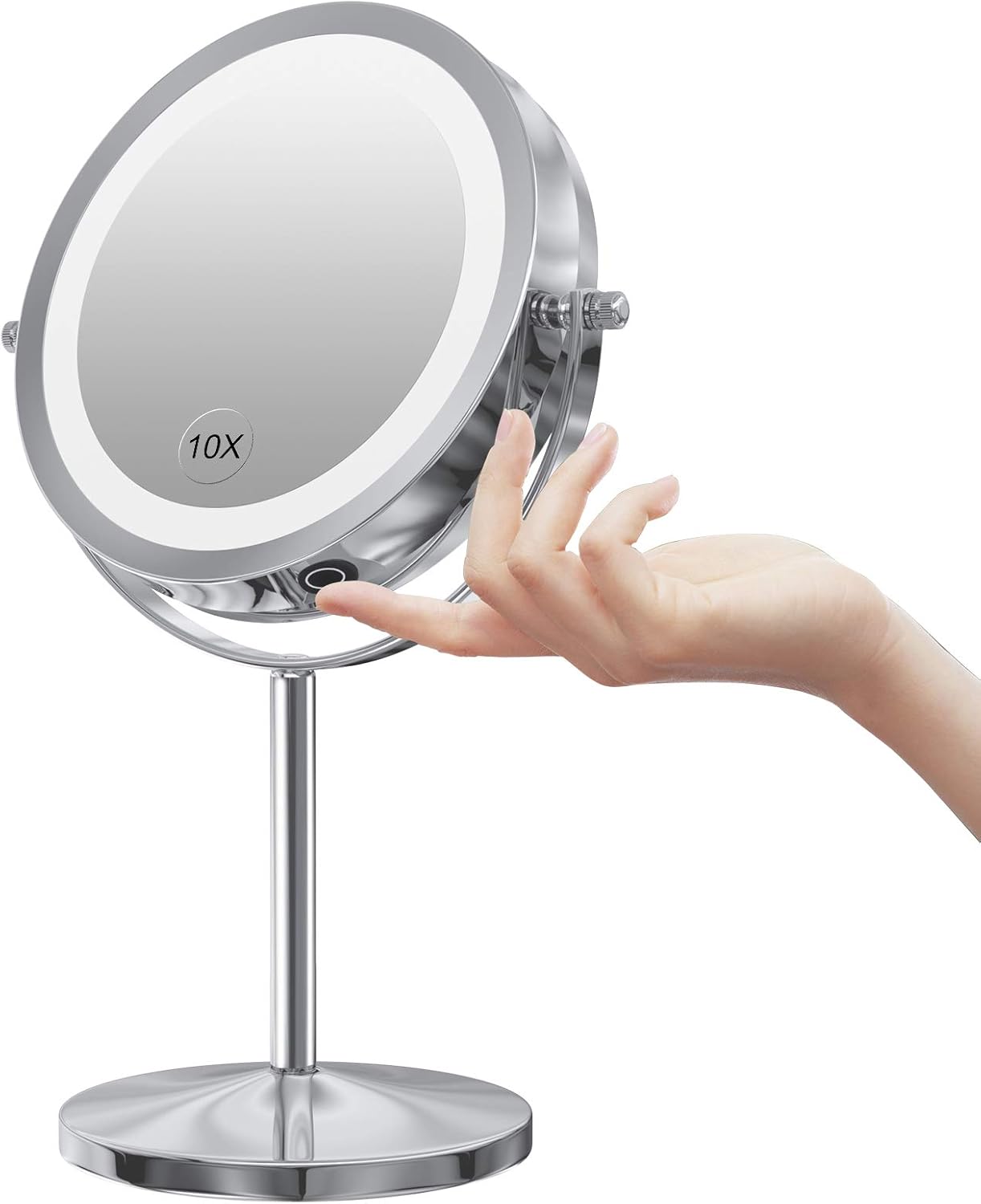 Gospire LED Makeup Mirror 1x/10x Magnifying with Touch Screen Adjustable LED Light, 7″ Lighted Vanity Swivel Mirror Double Sided Cosmetic Mirror (Silver-Dimmable Switch) Gospire LED Makeup Mirror 1x/10x Magnifying with Touch Screen Adjustable LED Light, 7″ Lighted Vanity Swivel Mirror Double Sided Cosmetic Mirror (Silver-Dimmable Switch)