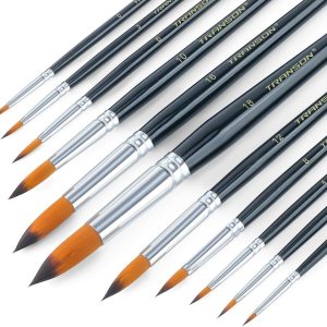 Transon 11pcs Round Paint Brush Basic Set for Watercolor, Acrylic, Gouache, Ink, and Tempera Painting