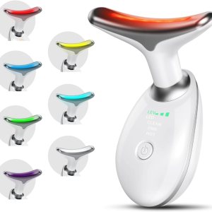 Portable Neck and Face Massager, Multifunctional Facial Massage Tool, 7 Color Led Face Neck Massager for Skin Care Routine at Home, Easy to Use